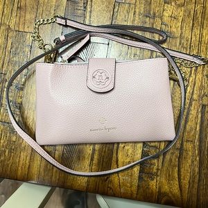 Small blush pink clutch with removable straps